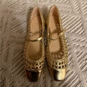 BODEN gold woven leather flats